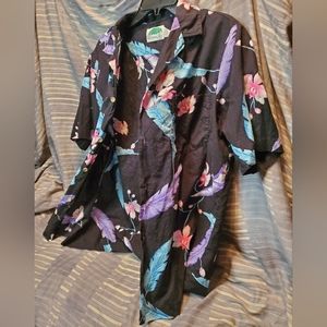 Vintage Banana Bay Graphic Button Down Tee Fitted Hawaiian Shirt With Bird Feath